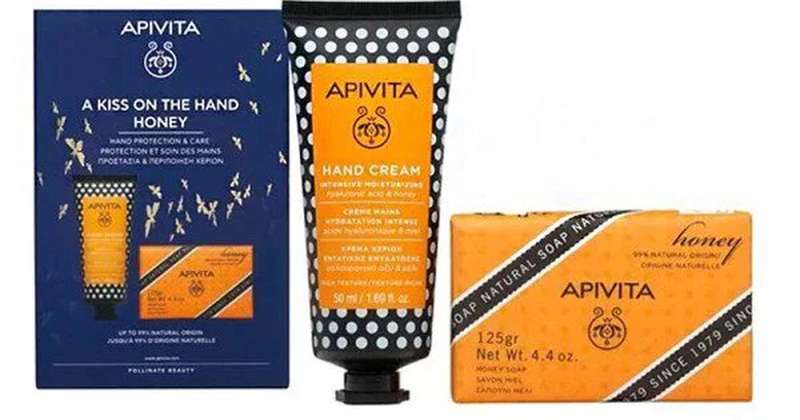 Apivita a kiss on hand honey set honey cream & bar soap, , medium-null