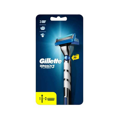 Gillette mach 3 turbo 3d ανδρική ξυριστική μηχανή + 2 ανταλλακτικές κεφαλές, , medium