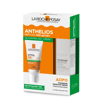 La roche-posay set &mu;&epsilon; anthelios uvmune 400 SPF50+ oil control gel cream 50 ml & &delta;ώ&rho;&omicron; toleriane sensitive cream 15 ml, , medium