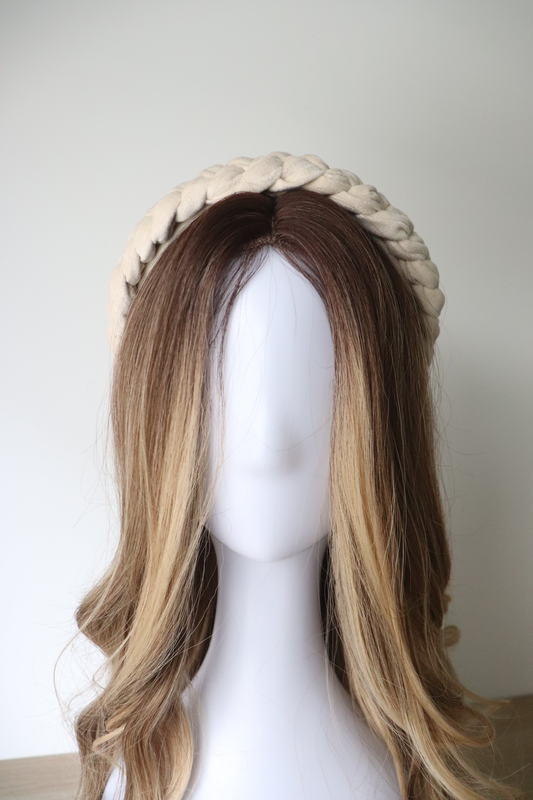 Almond braided velvet headband, , medium-null