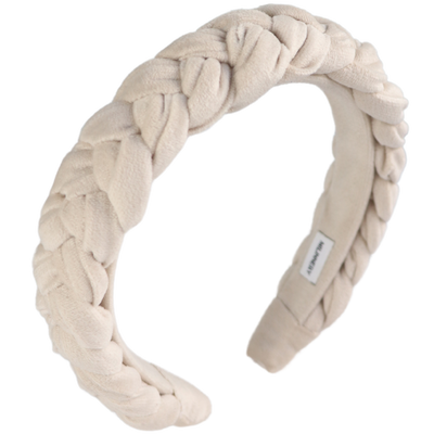 Almond braided velvet headband, , medium