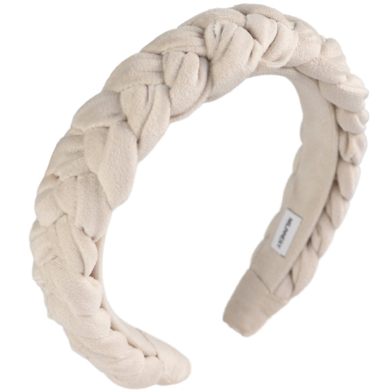 Almond braided velvet headband, , medium-null