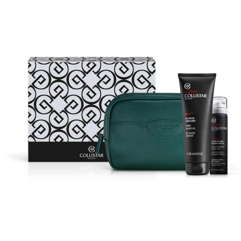 Collistar uomo set toning shower gel 250ml + shaving cream 75ml + cosmetic bag, , medium-null