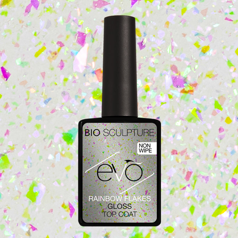 Non-wipe top coat rainbow flakes gloss - evo, , medium-null