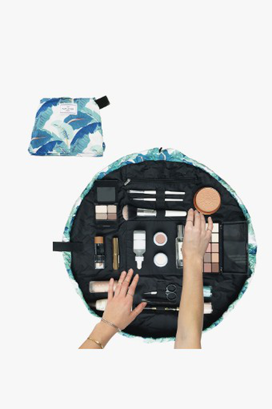 Open flat makeup bag tropical leaves, , medium-null