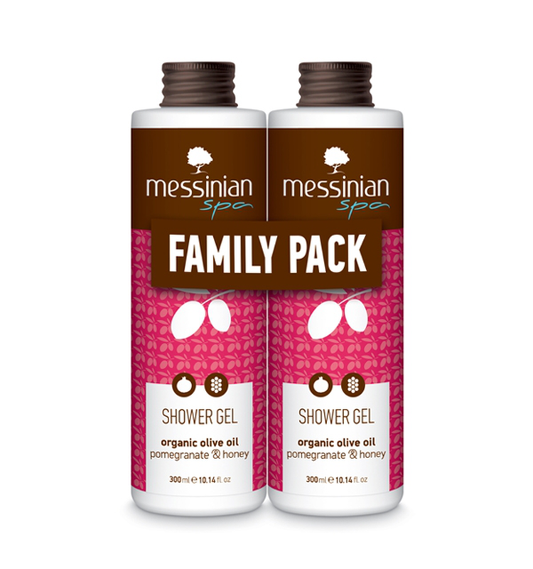 Messinian spa | promo shower gel organic olive oil pomegranate & honey | 2x300ml, , medium-null