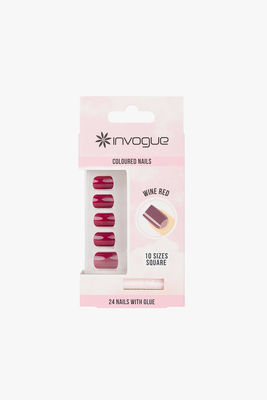 Wine red square nails (24 pcs)