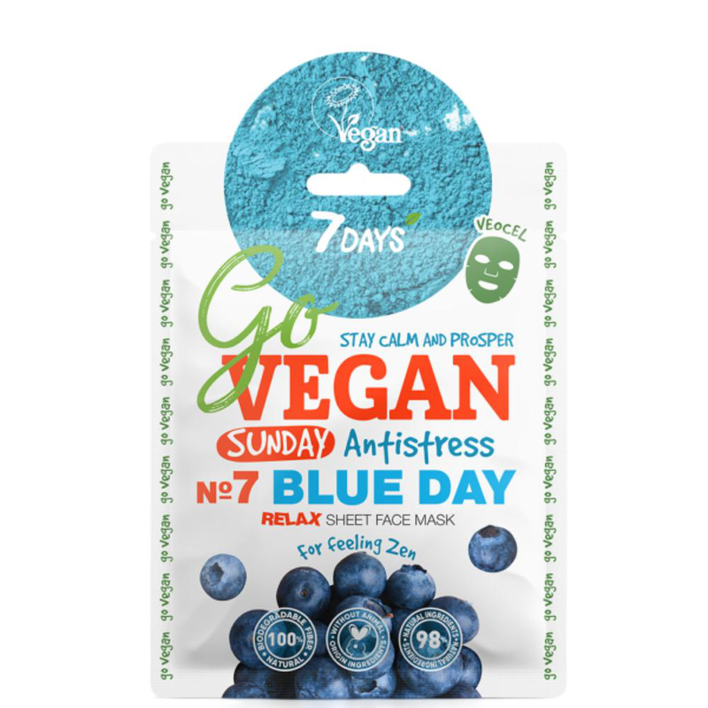 7days- go vegan sunday blue day face sheet mask (1*25grs), , medium-null