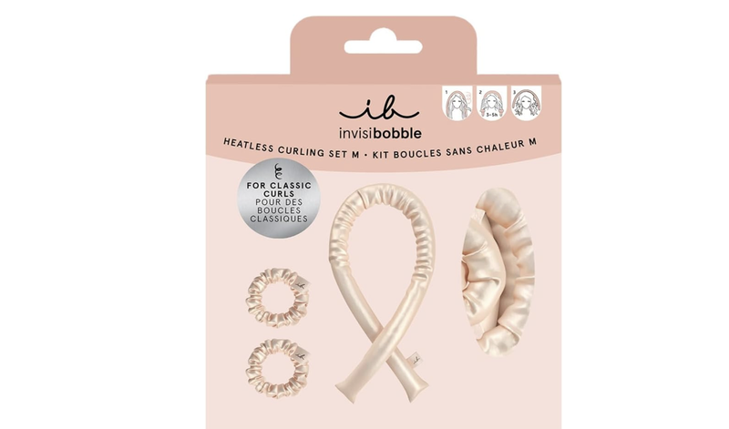 Invisibobble heatless curlset non slip curlers curls without heat silk hair curlers overnight diy hair curls without heat hairstyle set for long medium hair rose, , medium-null