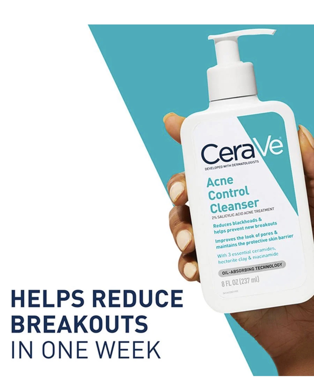 Cerave acne control cleanser, 2% salicylic acid treatment formulated with niacinamide + ceramides + oil absorbing clay, Gentle face wash helps clear & prevent acne, fragrance free, 16 ounce-null