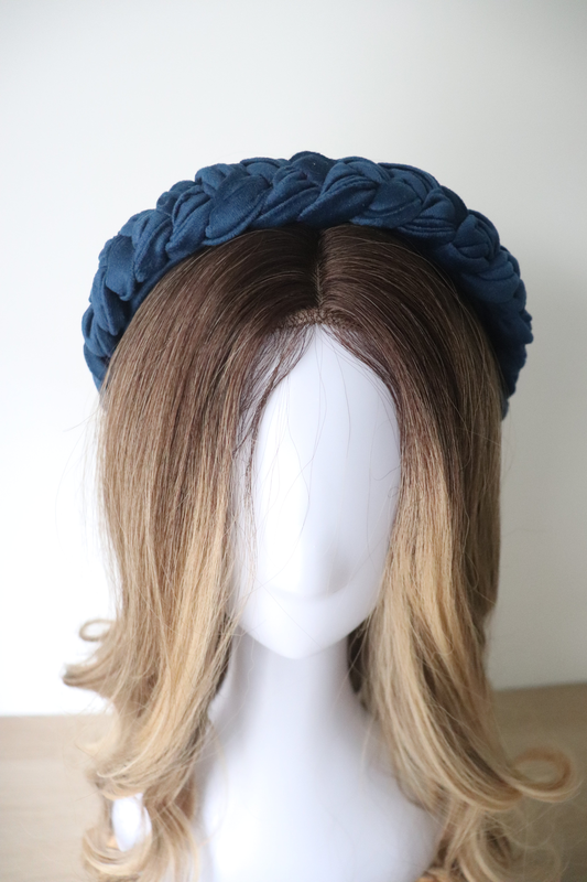Azurea braided velvet headband, , medium-null