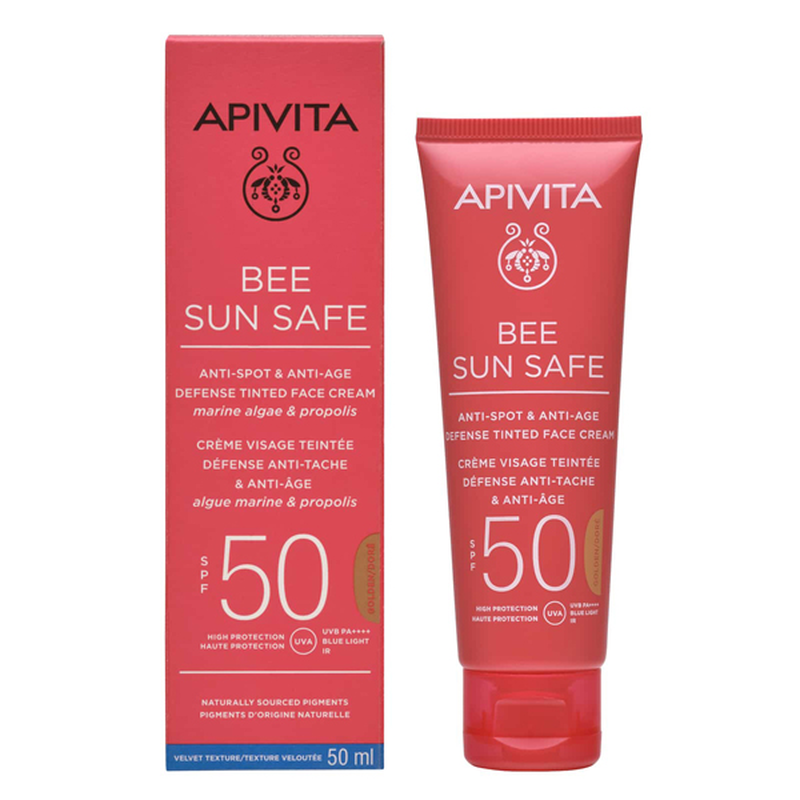 Product image: Apivita bee sun safe αντηλιακή κρέμα προσώπου κατά των πανάδων & ρυτίδων με χρώμα SPF50 golden 50 ml-null