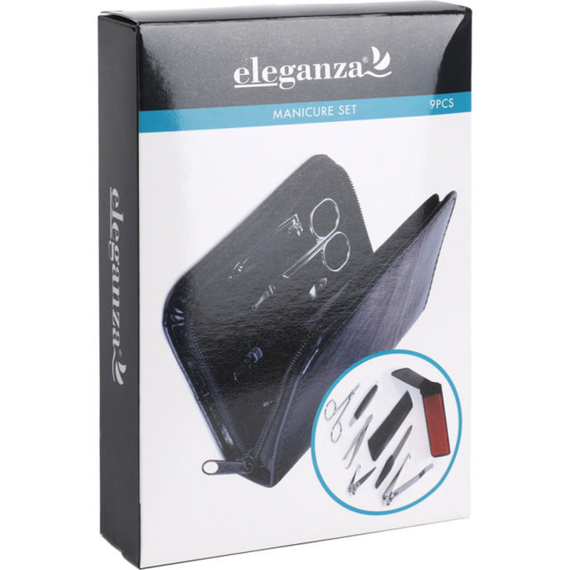 Eleganza manicure set 9pcs black case, , medium-null