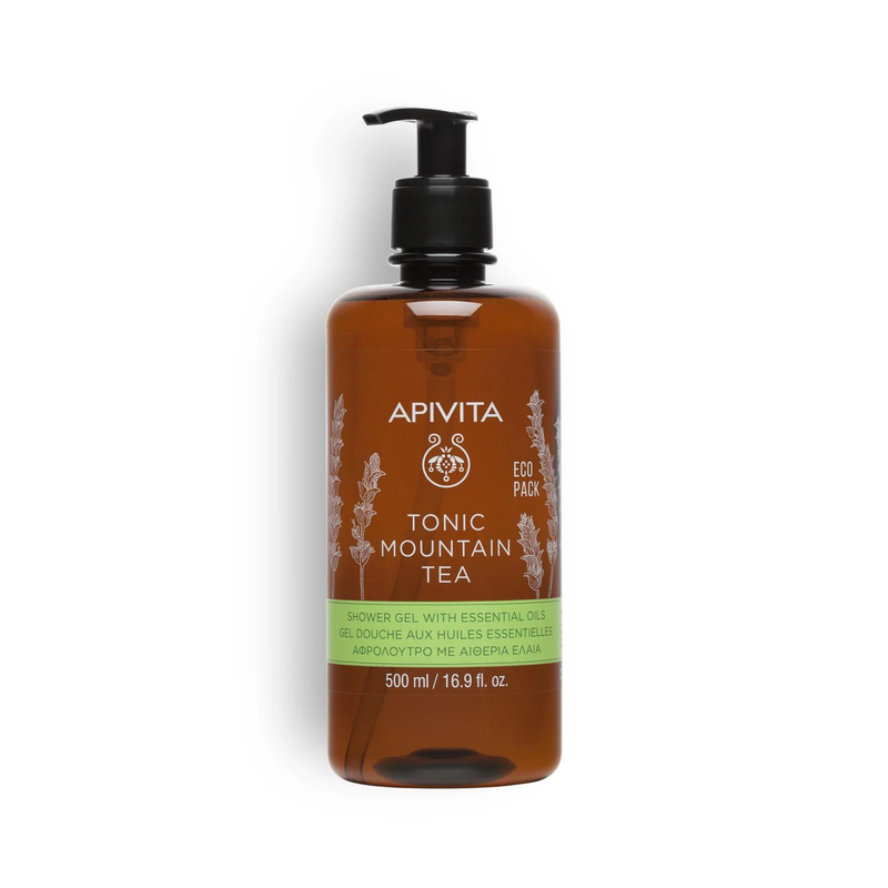 Apivita tonic mountain tea shower gel with essential oils eco pack x 500ml-null