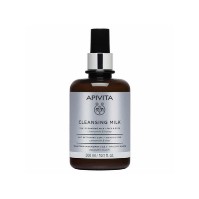 Apivita cleansing milk 3 in 1 for face & eyes with chamomile & honey x 300ml