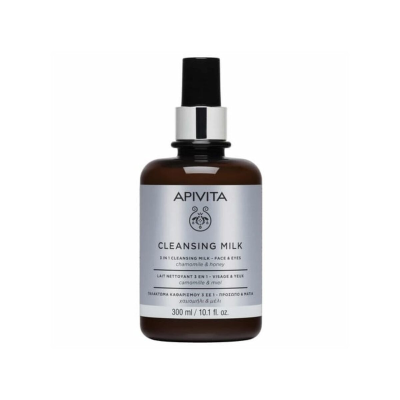 Apivita cleansing milk 3 in 1 for face & eyes with chamomile & honey x 300ml image number null