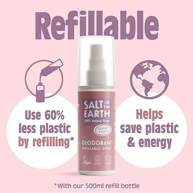 Salt of the earth - lavender & vanilla natural deodorant refillable spray 100ml, , medium-null