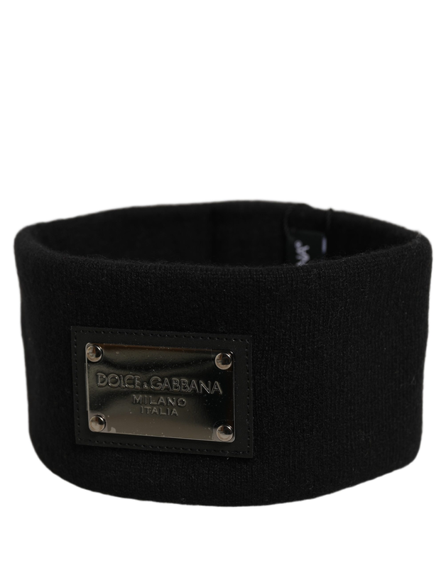 Men black cashmere logo plaque head band one size hat-null
