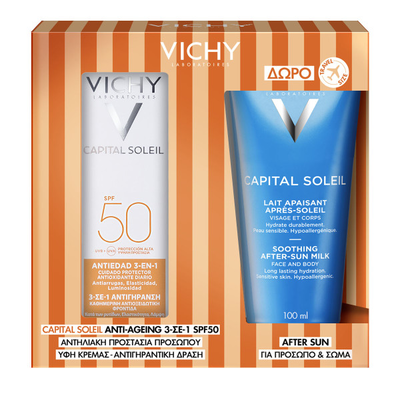 Vichy | promo capital soleil anti-ageing 3in1 &alpha;&nu;&tau;&eta;&lambda;&iota;&alpha;&kappa;ό &pi;&rho;&omicron;&sigma;ώ&pi;&omicron;&upsilon; &mu;&epsilon; &alpha;&nu;&tau;&iota;&gamma;&eta;&rho;&alpha;&nu;&tau;&iota;&kappa;ή &delta;&rho;ά&sigma;&eta; SPF50, 50ml & &delta;ώ&rho;&omicron; after sun &kappa;&alpha;&tau;&alpha;&pi;&rho;&alpha;ϋ&nu;&tau;&iota;&kappa;ό &gamma;&alpha;&lambda;ά&kappa;&tau;&omega;&mu;&alpha; &gamma;&iota;&alpha; &pi;&rho;ό&sigma;&omega;&pi;&omicron; & &sigma;ώ&mu;&alpha;, 100ml | 1&sigma;&epsilon;&tau;, , medium