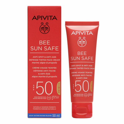 Apivita bee sun safe anti-spot & anti-age defense tinted cream SPF50 x 50ml, , medium