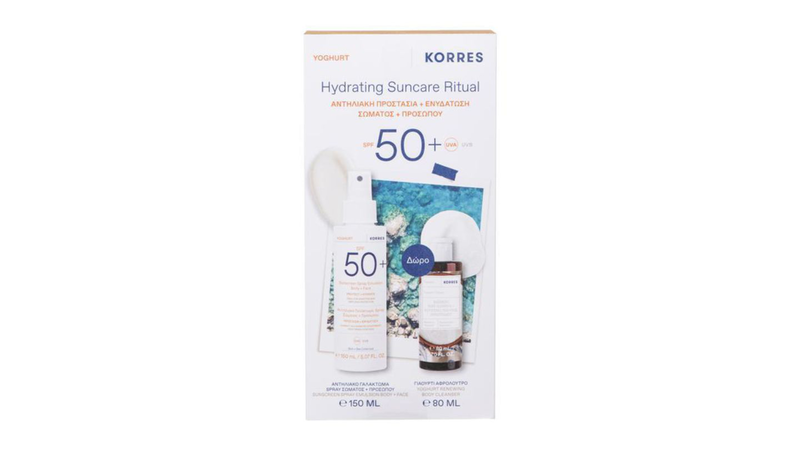Korres yoghurt sunscreen spray body &amp; face SPF 50 + renewing body cleanser, , medium-null