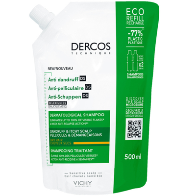 Vichy dercos anti-dandruff ds shampoo for dry hair refill 500ml, , medium