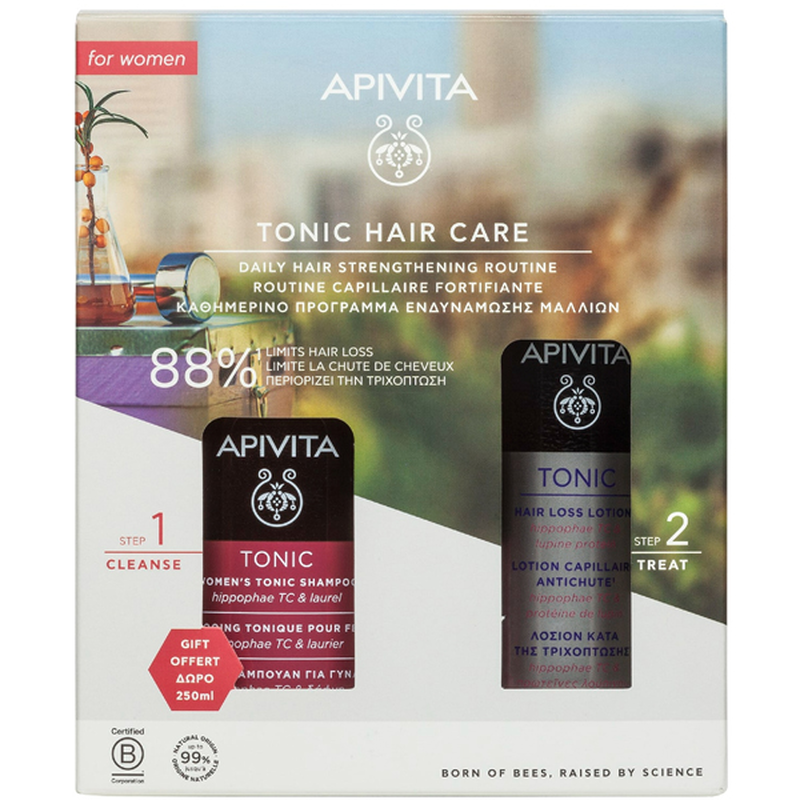Apivita tonic hair loss for women set &mu;&epsilon; &lambda;&omicron;&sigma;&iota;ό&nu; &kappa;&alpha;&tau;ά &tau;&eta;&sigmaf; &tau;&rho;&iota;&chi;ό&pi;&tau;&omega;&sigma;&eta;&sigmaf; 150 ml &kappa;&alpha;&iota; &delta;ώ&rho;&omicron; &tau;&omicron;&nu;&omega;&tau;&iota;&kappa;ό &sigma;&alpha;&mu;&pi;&omicron;&upsilon;ά&nu; 250 ml, , medium-null