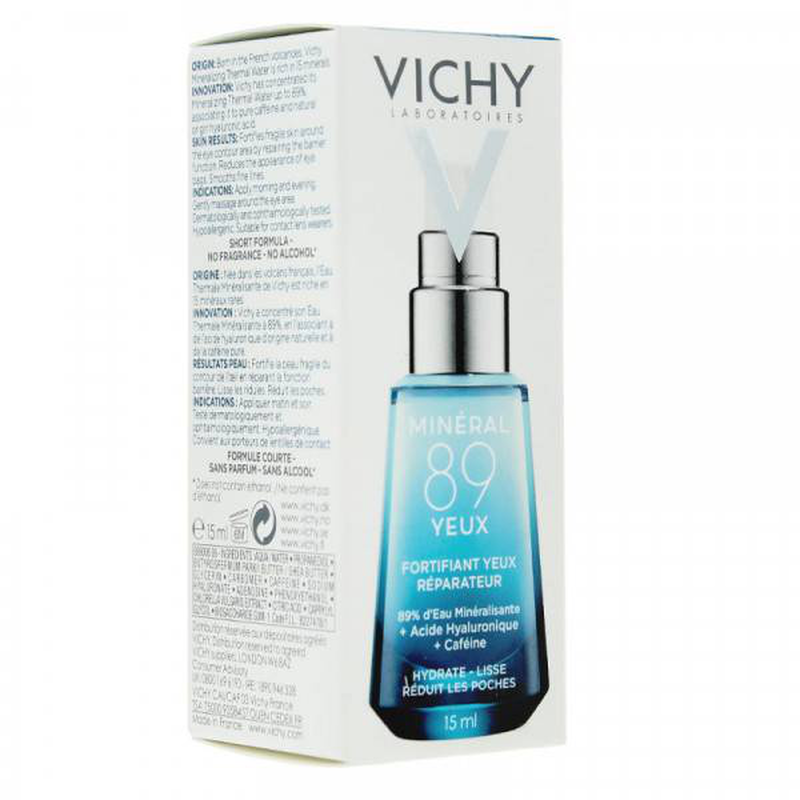 Vichy mineral 89, repairing eye fortifier with 89% mineralizing water+ yalouronic acid+ caffeine 15ml image number null