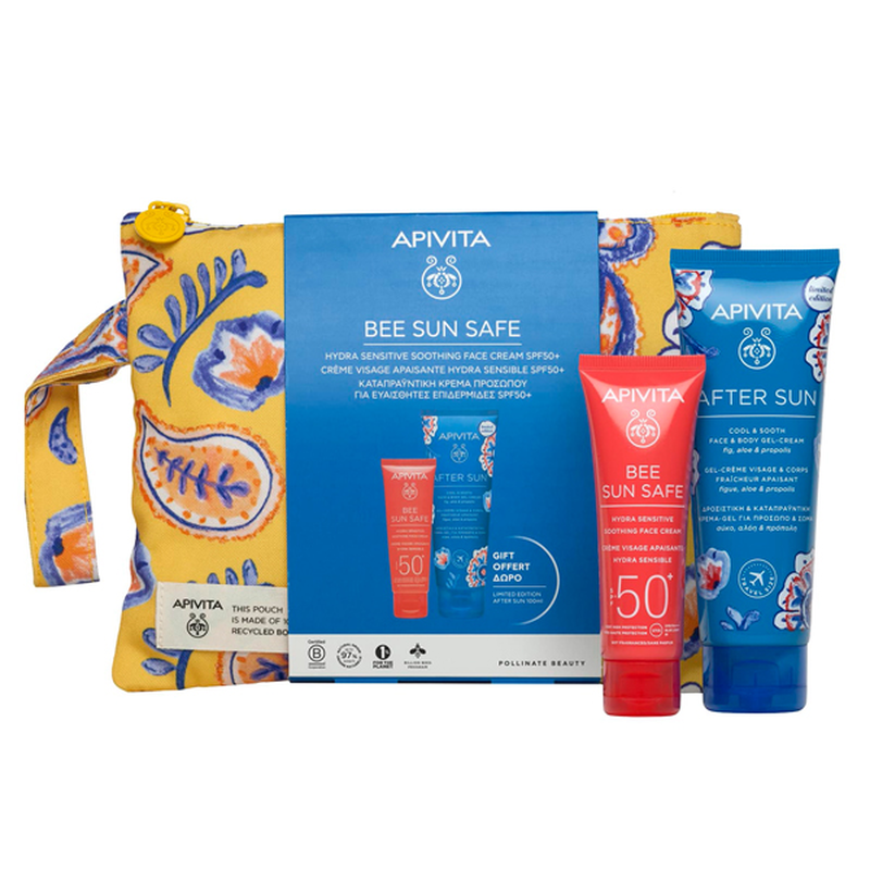 Apivita bee sun safe set &mu;&epsilon; &alpha;&nu;&tau;&eta;&lambda;&iota;&alpha;&kappa;ή &kappa;&alpha;&tau;&alpha;&pi;&rho;&alpha;ϋ&nu;&tau;&iota;&kappa;ή &kappa;&rho;έ&mu;&alpha; &pi;&rho;&omicron;&sigma;ώ&pi;&omicron;&upsilon; &gamma;&iota;&alpha; &epsilon;&upsilon;&alpha;ί&sigma;&theta;&eta;&tau;&epsilon;&sigmaf; &epsilon;&pi;&iota;&delta;&epsilon;&rho;&mu;ί&delta;&epsilon;&sigmaf; SPF50+ 50 ml &kappa;&alpha;&iota; &delta;ώ&rho;&omicron; after sun 100 ml-null