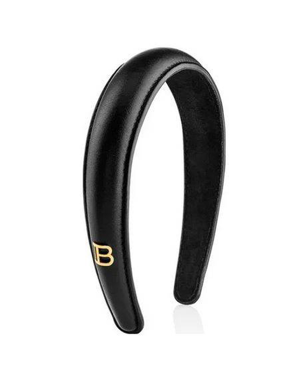 Balmain black leather headband gold plated, , medium image number null