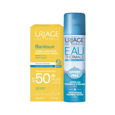 Uriage bariesun moisturizing cream SPF50+ 50ml & gift eau thermale water spray 50ml