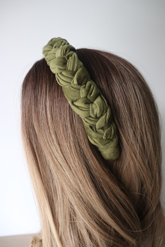 Leaf braided velvet headband, , medium-null