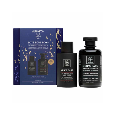 Apivita boys boys boys men's care set eau de toilette cedar and cardamon 100 ml & gift hair and body wash 250 ml, , medium