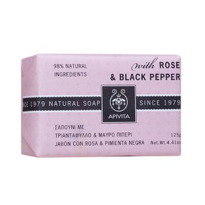 Apivita natural soap with rose and black pepper 125 g, , medium