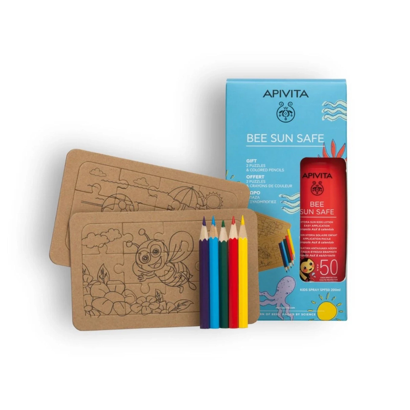 Apivita bee sun safe kids SPF50 gift set &ndash; sunscreen with puzzles & pencils, , medium-null