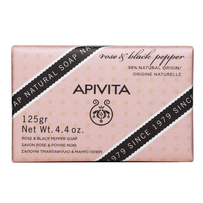 Apivita natural bar soap with rose & black pepper x 125g