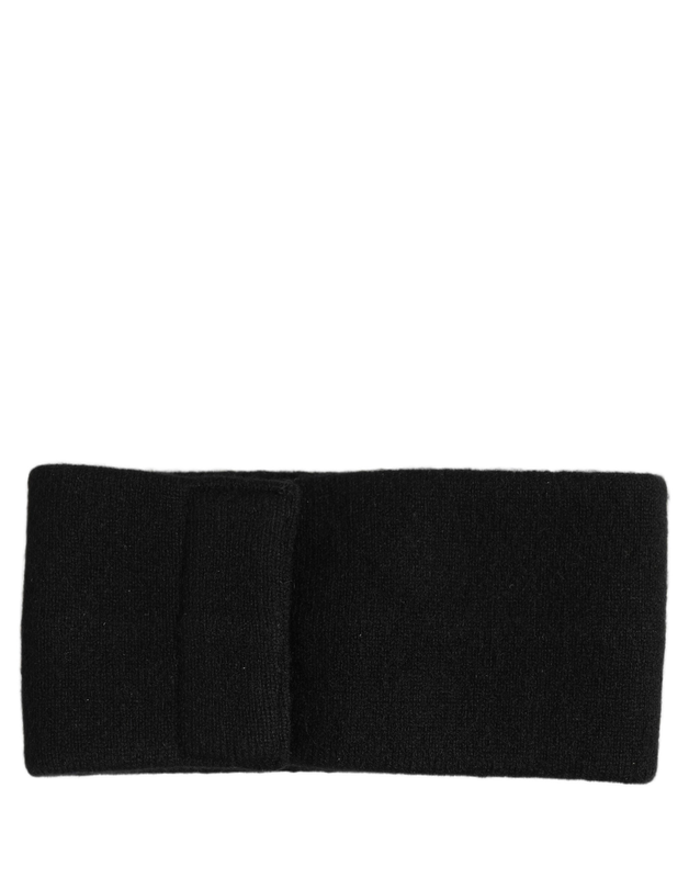 Men black cashmere knitted logo head band one size-null