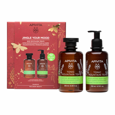 Apivita set jingle your mood body revitalizing treats tonic mountain tea with shower gel 250 ml and body milk 200 ml at a special price, , medium