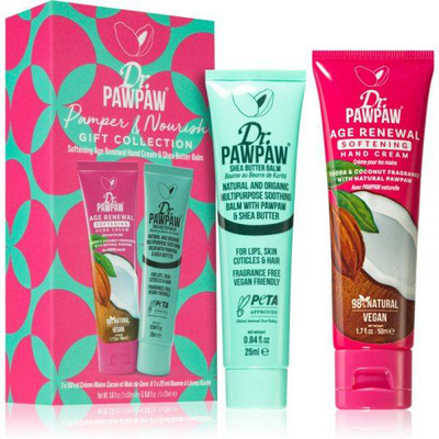 Dr. Pawpaw pamper & nourish gift collection age renewal hand cream cocoa and coconut 50ml & shea butter balm 25ml