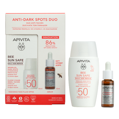 Apivita bee sun safe set &mu;&epsilon; daily age repair dry touch &lambda;&epsilon;&pi;&tau;ό&rho;&rho;&epsilon;&upsilon;&sigma;&tau;&eta; &alpha;&nu;&tau;&eta;&lambda;&iota;&alpha;&kappa;ή &kappa;&rho;έ&mu;&alpha; &pi;&rho;&omicron;&sigma;ώ&pi;&omicron;&upsilon; &kappa;&alpha;&tau;ά &tau;&omega;&nu; &pi;&alpha;&nu;ά&delta;&omega;&nu; & &rho;&upsilon;&tau;ί&delta;&omega;&nu; SPF50 50 ml & &delta;ώ&rho;&omicron; c15 propolis correct serum &alpha;&nu;&tau;&iota;&rho;&upsilon;&tau;&iota;&delta;&iota;&kappa;ό&sigmaf; & &alpha;&nu;&tau;&iota;&omicron;&xi;&epsilon;&iota;&delta;&omega;&tau;&iota;&kappa;ό&sigmaf; &omicron;&rho;ό&sigmaf; &lambda;ά&mu;&psi;&eta;&sigmaf; 10 ml, , medium