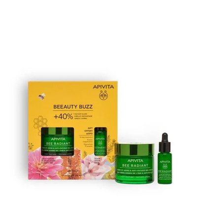 Apivita bee radiant gel cream light texture 50ml + serum 10ml gift set, , medium