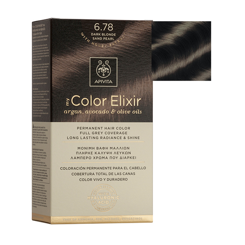 Apivita my color elixir permanent hair color 6.78 dark blonde sand pearl, , medium-null