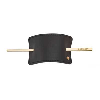 Balmain hair barrette black leather
