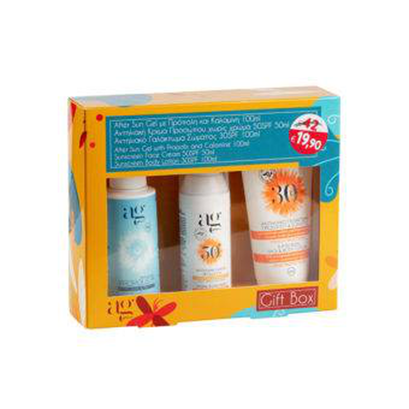 Ag pharm summer gift set. Includes face sunscreen with color 50ml+ face & body sunscreen 100ml + after sun gel 100ml image number null