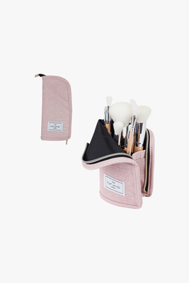 Standing makeup brush case pink croc