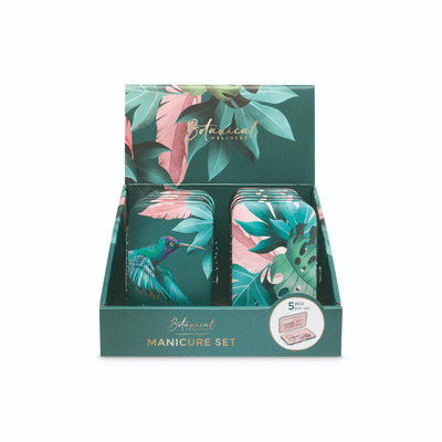 Manicure set in pu pouch with botanical design 5-pieces, , medium