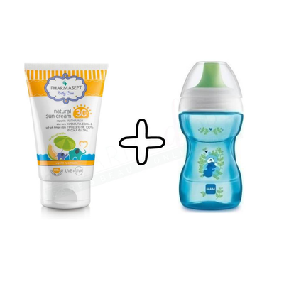 Pharmasept baby care natural sun cream 30SPF x 100ml + gift mam fun to drink cup 8m+ x 270ml, , medium