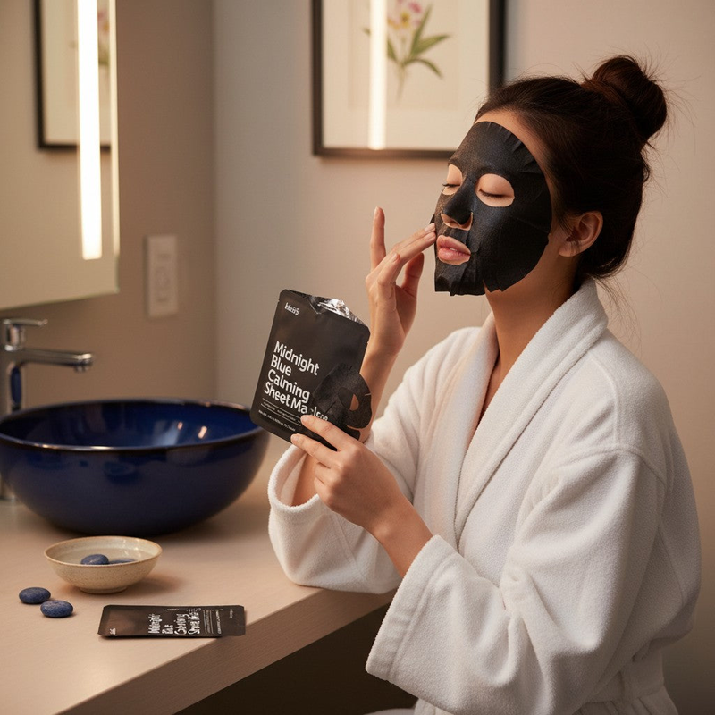 Midnight blue calming sheet mask, , medium-null