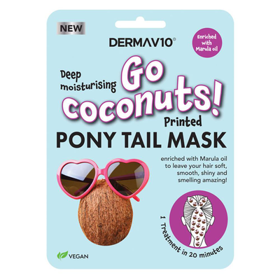 Derma v10 deep moisturising go coconuts printed pony tail mask, , medium