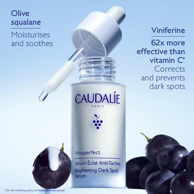 1+1 caudalie vinoperfect dark spot brightening serum vitamin c alternative - 30ml & free vinoclean grape water hydrating face mist 75ml, , medium-null